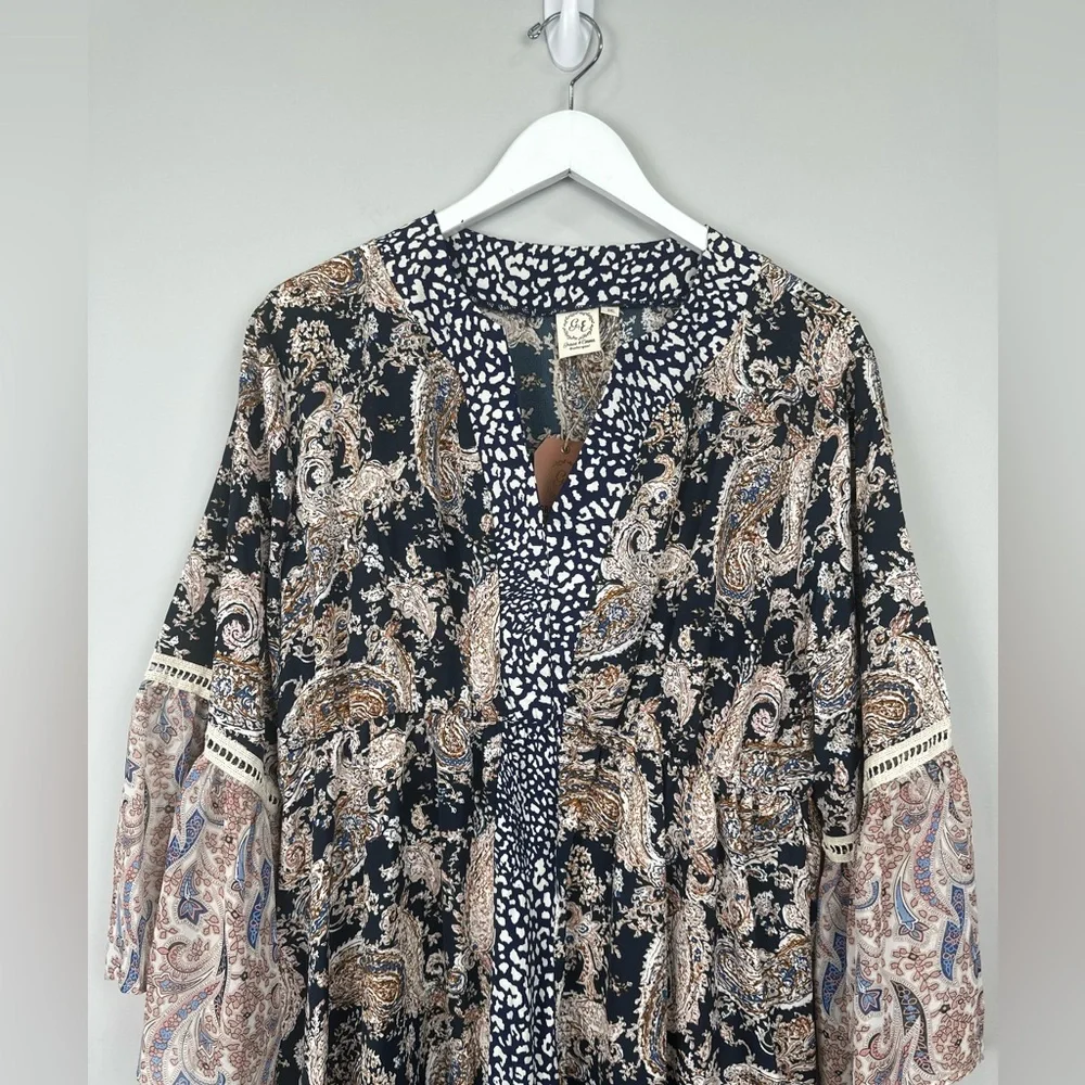 Grace & Emma Paisley Print Boho Bell Sleeve Dress Size 3XL NWT NEW